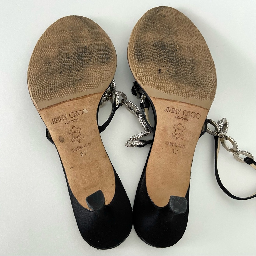 Jimmy Choo Crystal Embellished Thong Ankle Strap Heeled Sandals - Picture 13 of 15
